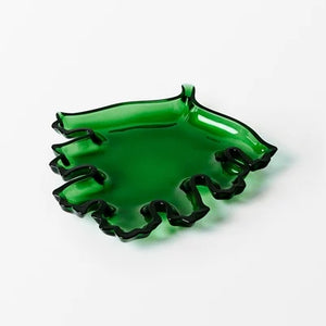 Green leaf shaped glass plate