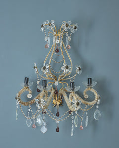 pair of cut-glass sconces with clear and coloured glass